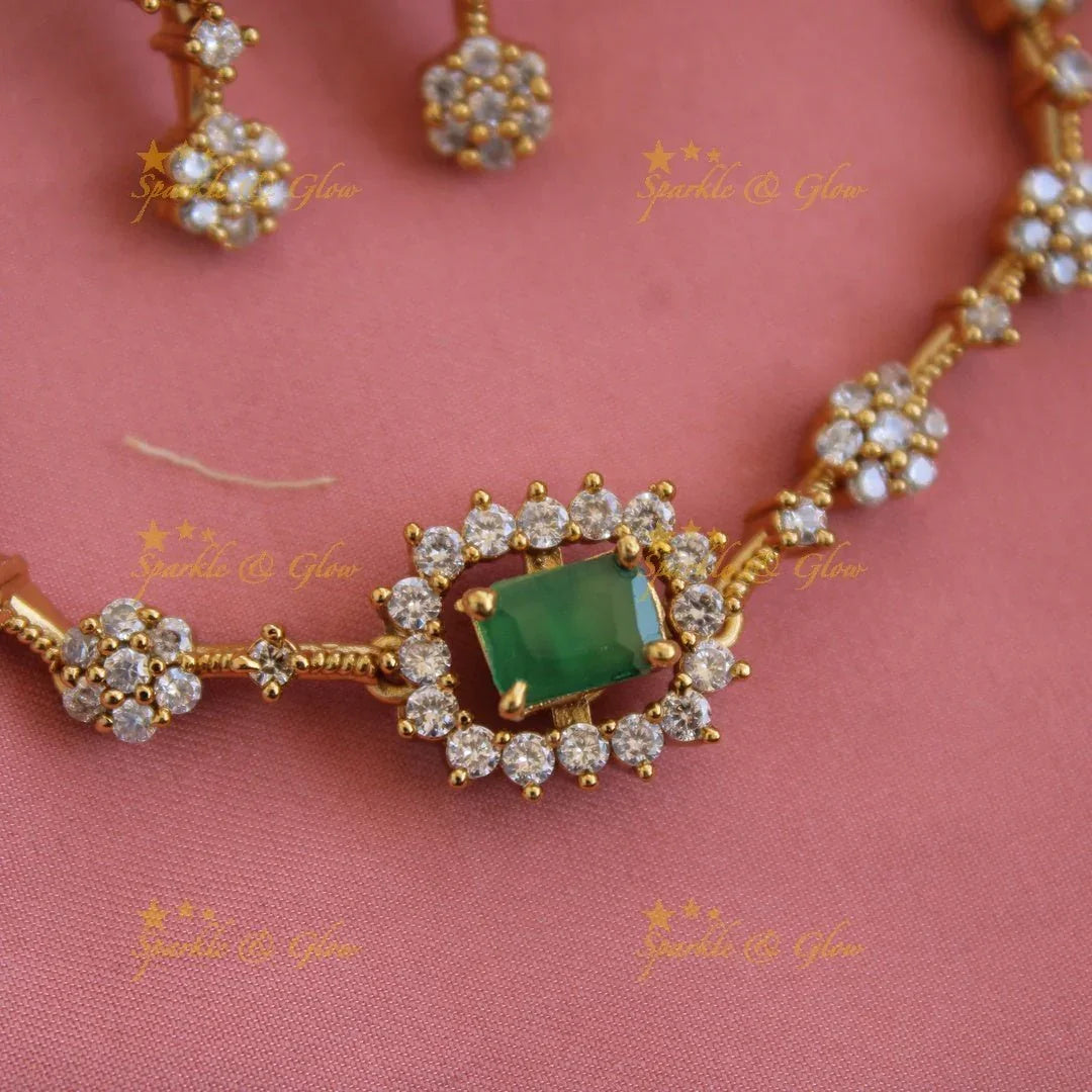 Elegant Floral design AD short necklace with multi colour interchangeable stones - Sparkle and Glow