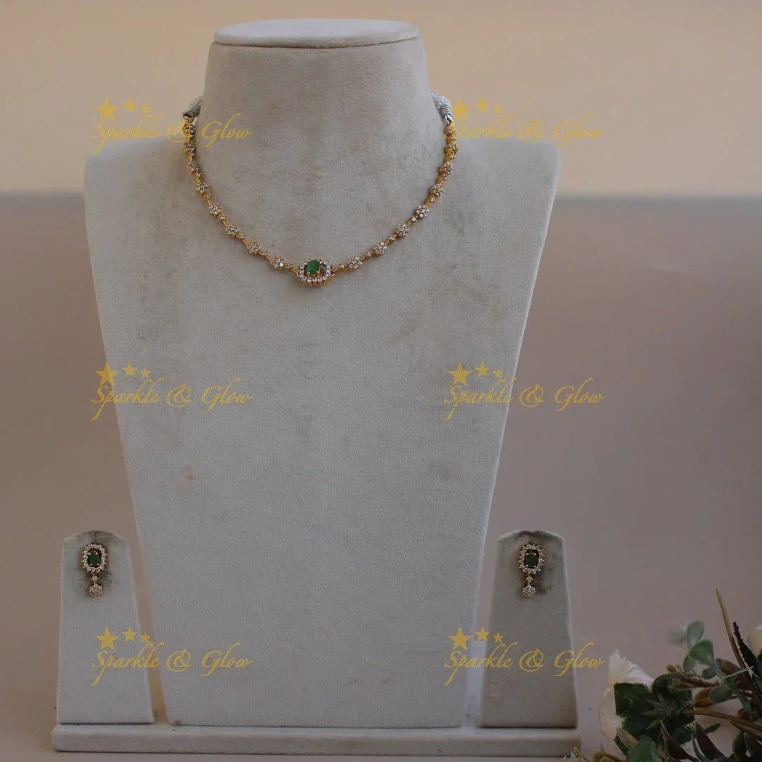 Elegant Floral design AD short necklace with multi colour interchangeable stones - Sparkle and Glow