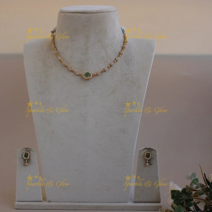 Elegant Floral design AD short necklace with multi colour interchangeable stones - Sparkle and Glow