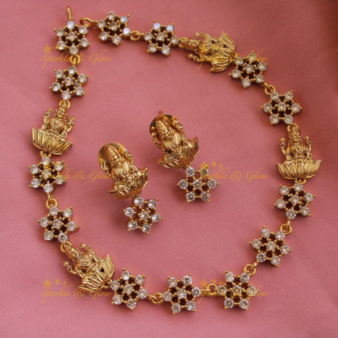 Beautiful Lakshmi floral design AD short necklace - Sparkle and Glow