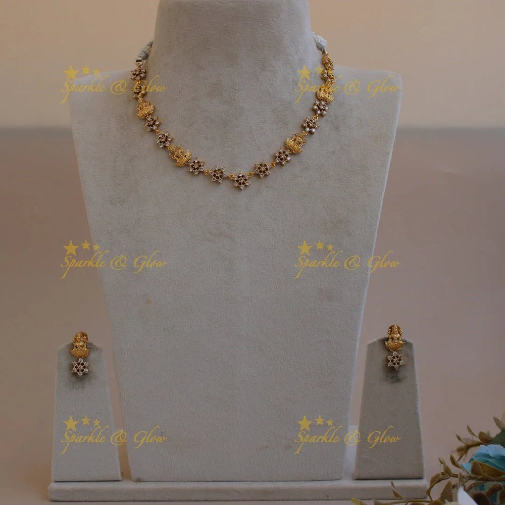 Beautiful Lakshmi floral design AD short necklace - Sparkle and Glow