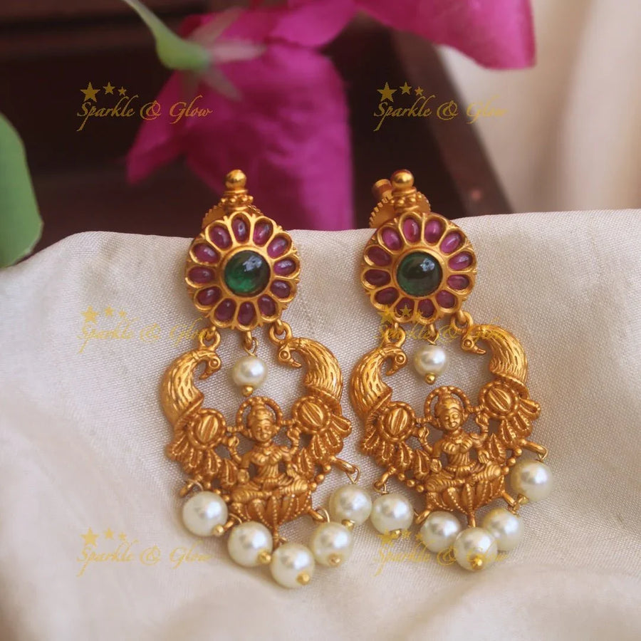 Elegant Lakshmi earrings with pearls beads - Sparkle and Glow