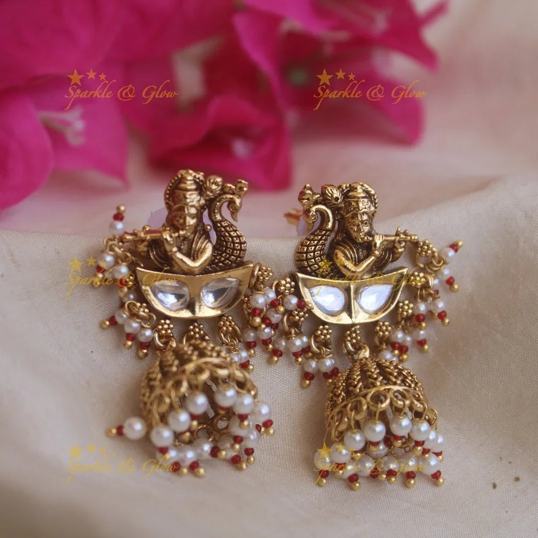 Elegant Gold Alike Flute Krishna earrings - Sparkle and Glow