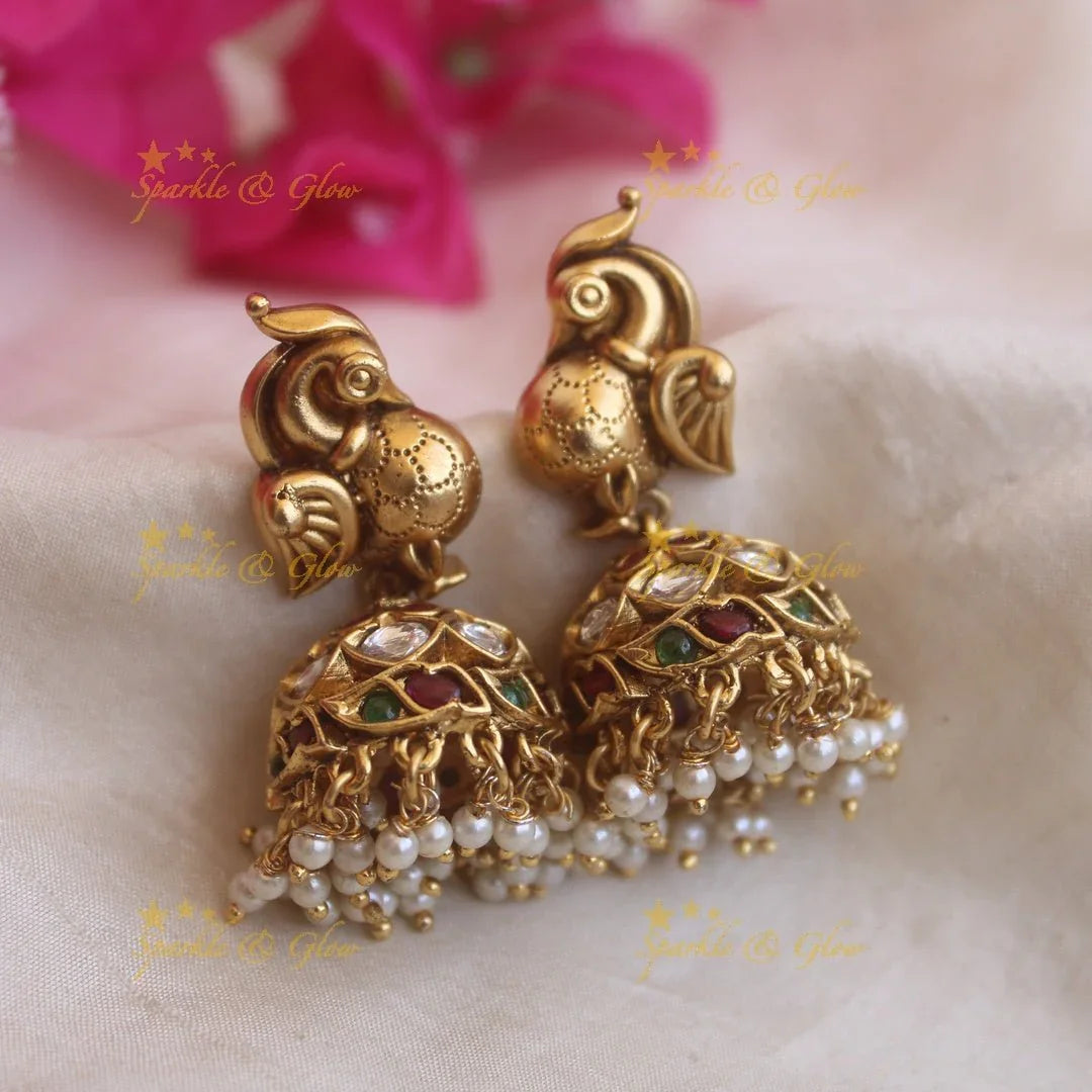 Exclusive Gold alike Peacock earrings with Pearls beads - Sparkle and Glow