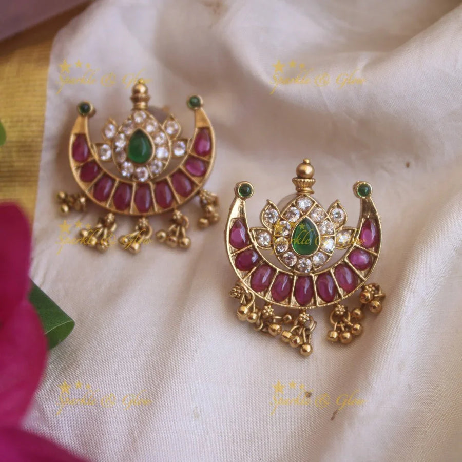 Elegant Half Moon kemp stone Earrings with Gold Beads - Sparkle and Glow