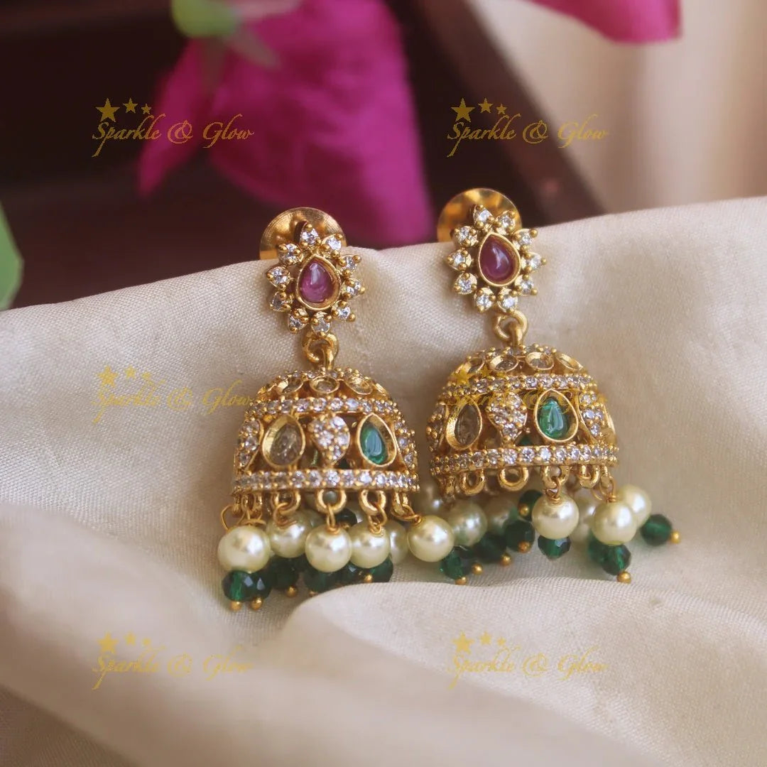 Simple Gold alike Floral Earrings with AD stone - Sparkle and Glow