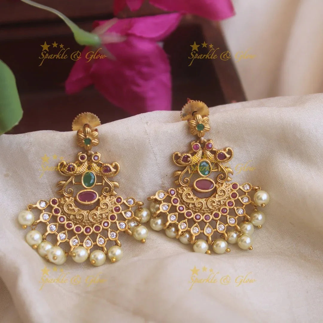 Stunning Peacock earrings with Pearls beads - Sparkle and Glow