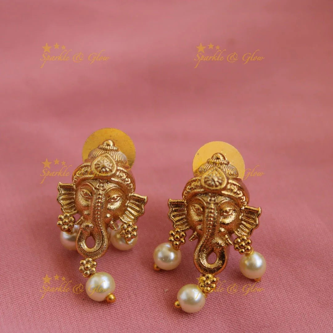 Ganesha floral design AD short necklace with multi colour stones - Sparkle and Glow