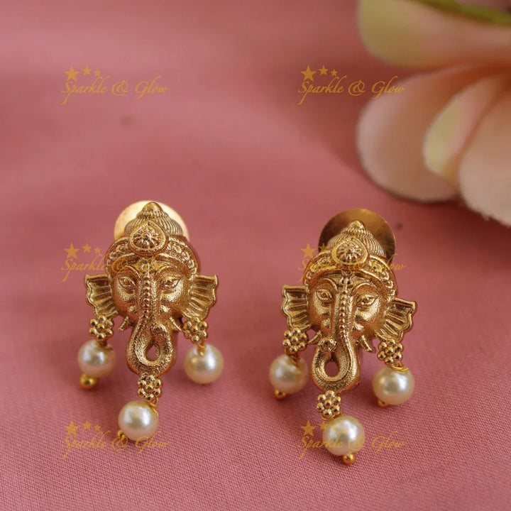 Ganesha floral design AD short necklace with white colour stones - Sparkle and Glow