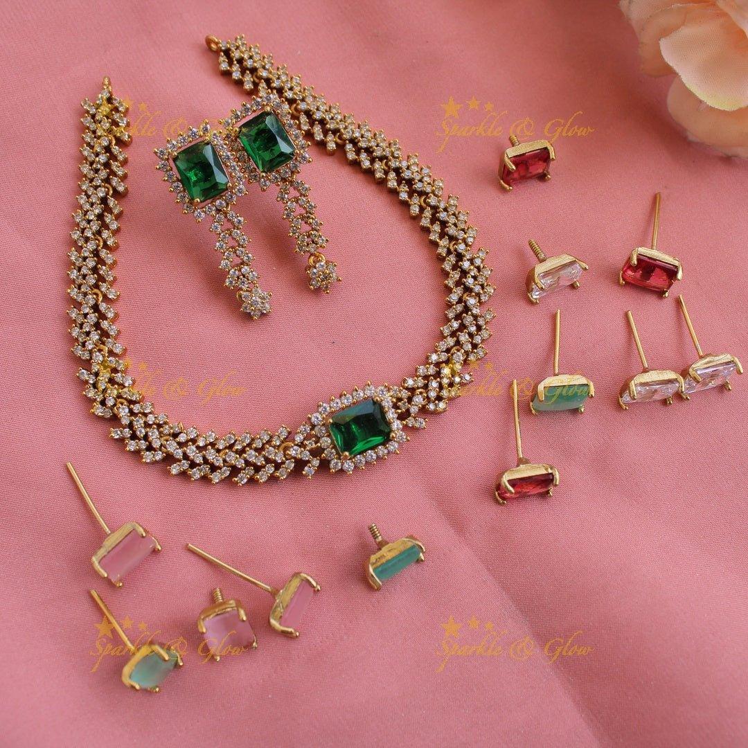 Stunning AD short necklace with multi colour interchangeable stones - Sparkle and Glow
