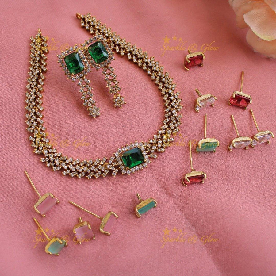 Stunning AD short necklace with multi colour interchangeable stones - Sparkle and Glow