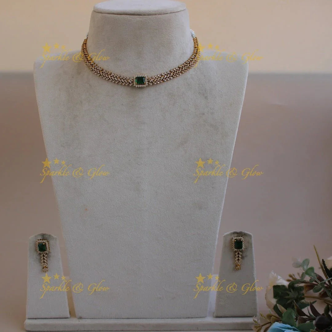 Stunning AD short necklace with multi colour interchangeable stones - Sparkle and Glow