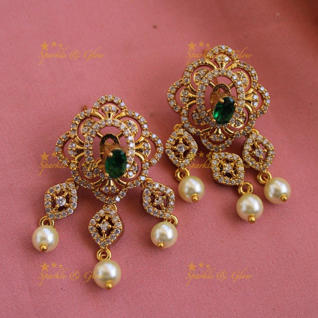 Elegant floral design AD short necklace with pearl drops with multi colour interchangeable stones - Sparkle and Glow