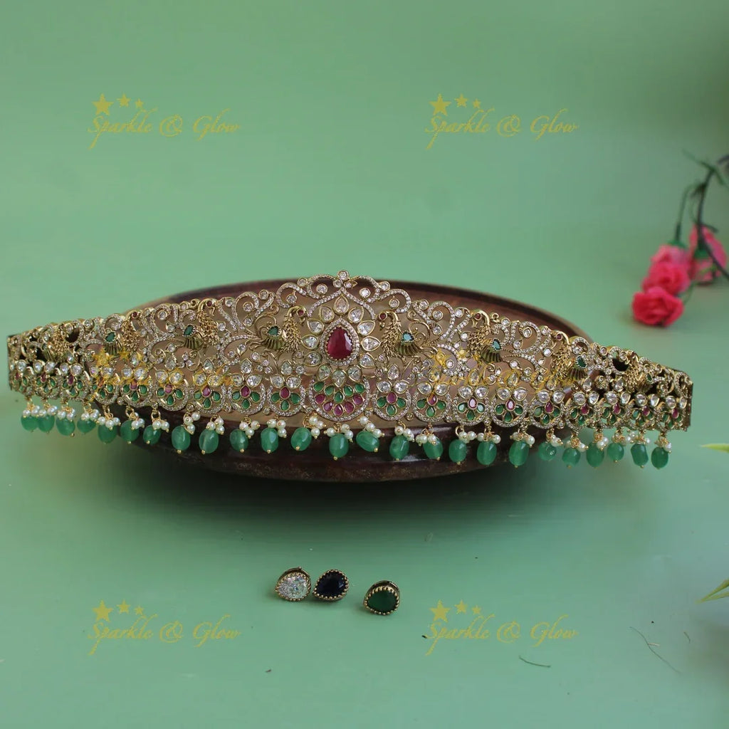 Victorian AD Hipbelt with Peacock Design & Mint Beads