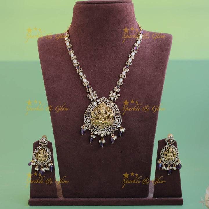 Stunning Lakshmi Peacock carved pendant victorian AD short necklace with mint green beads - Sparkle and Glow - Red - Back Thread
