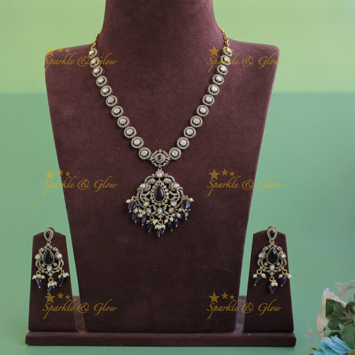 Beautiful Peacock floral pendant victorian AD short necklace with pearls and green beads - Sparkle and Glow - Red - Back Thread