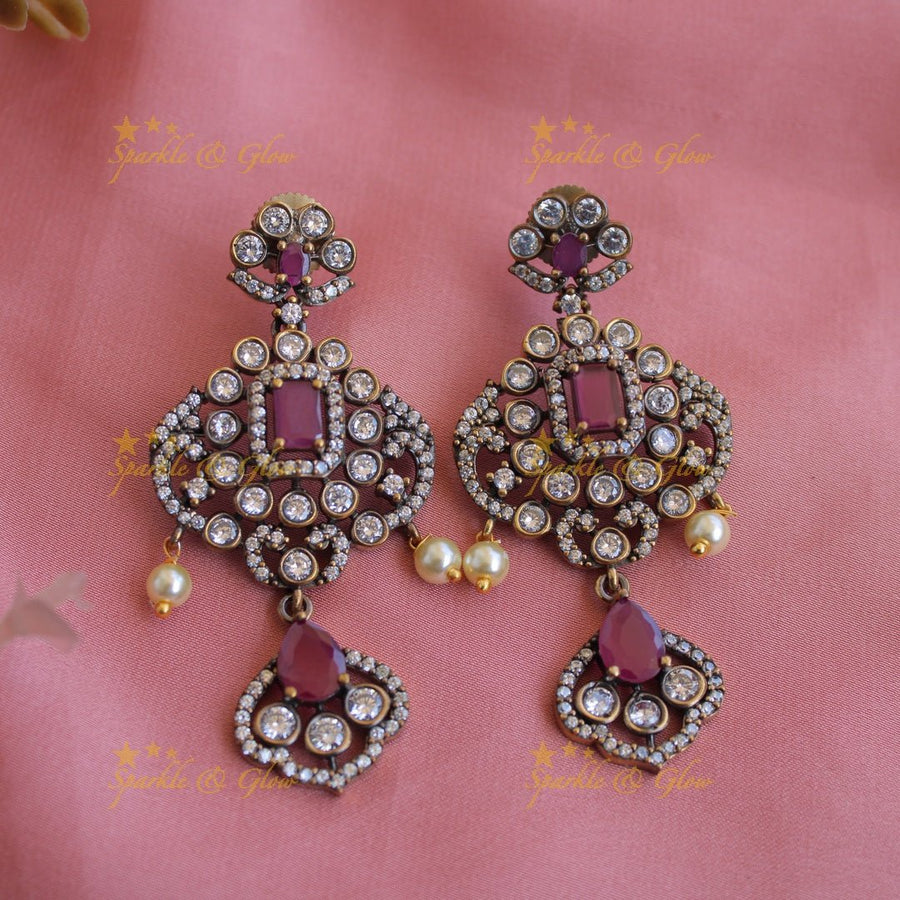 Elegant floral design victorian AD short necklace with ruby and floral drop - pink - Sparkle and Glow - Pink - Back Thread