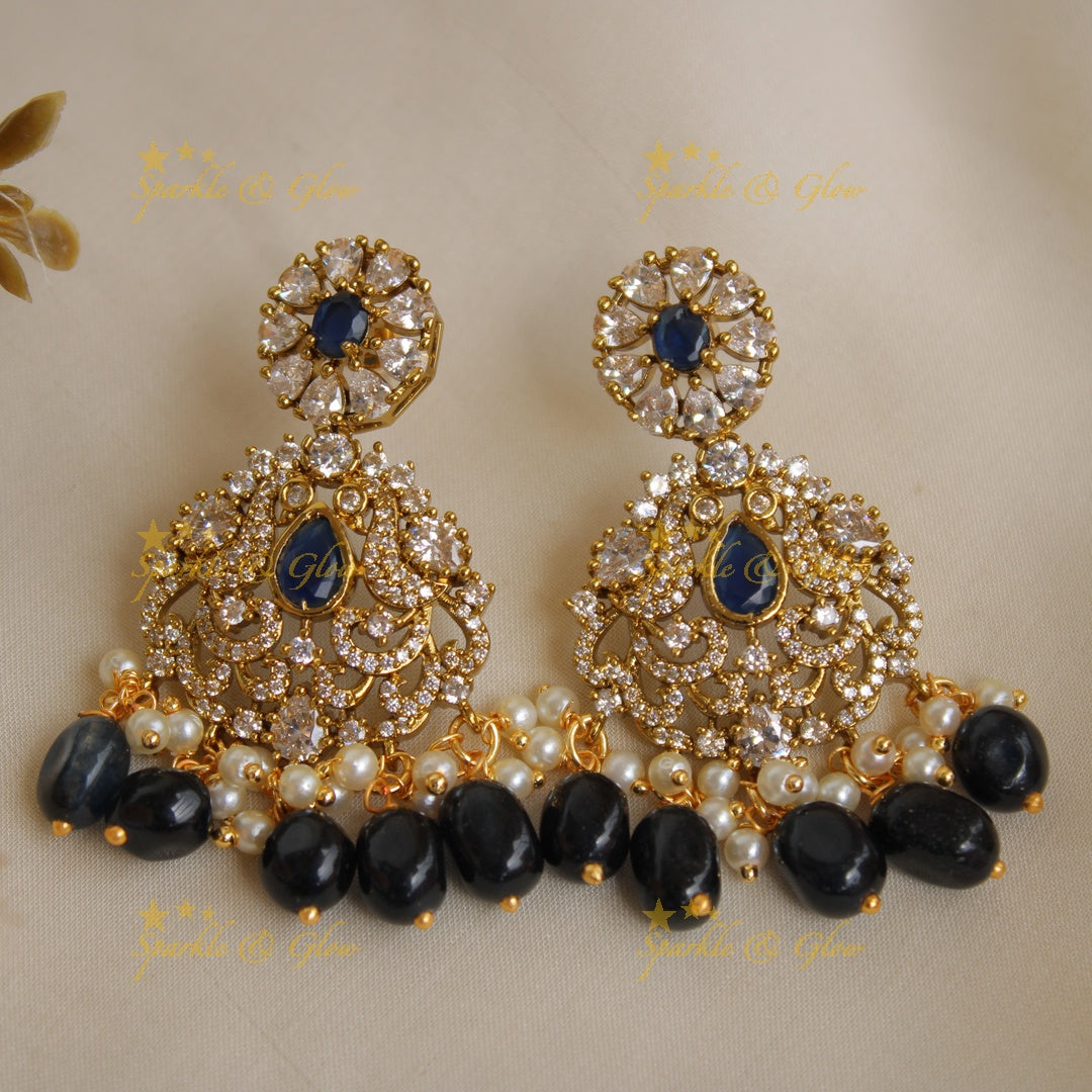 Statement Peacock gutta pusalu victorian AD short necklace with blue beads and stones