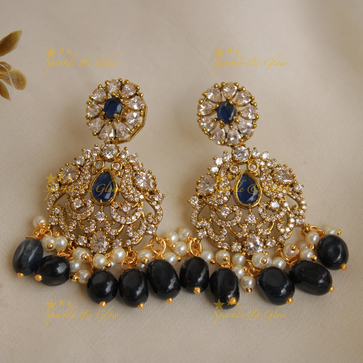 Statement Peacock gutta pusalu victorian AD short necklace with blue beads and stones