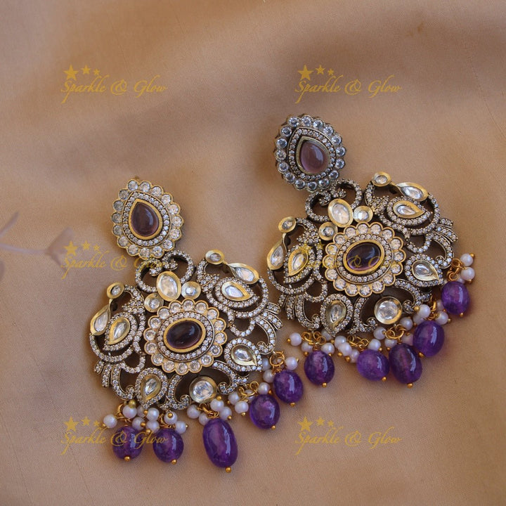 Grand intricate Floral peacock design Victorian AD long necklace with baby pink beads and stones - Sparkle and Glow - Maroon - Back Thread