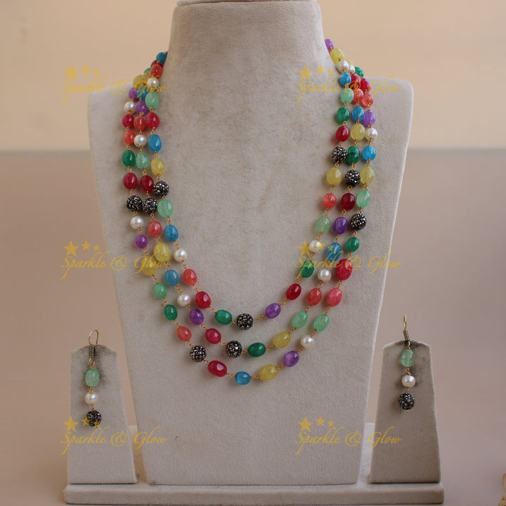 Beautiful Navarthna multi layer beads haram