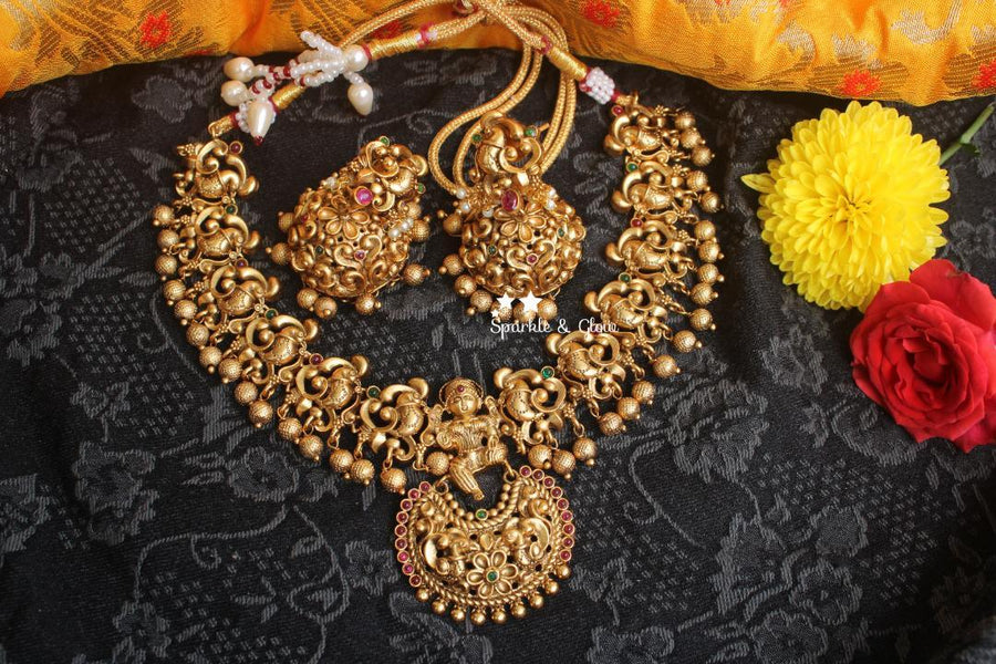 Premium quality gold alike polished nagas necklace with gold drops - Pink - Sparkle and Glow