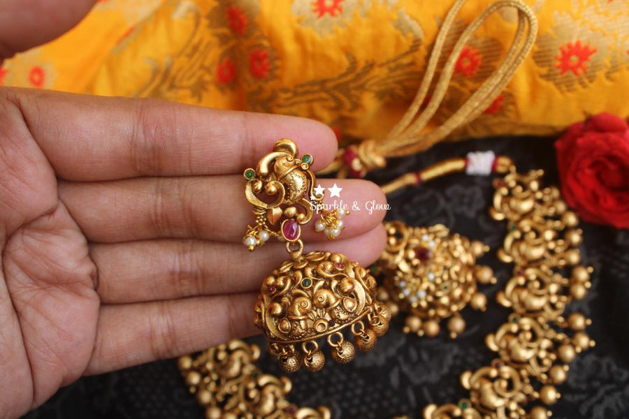 Premium quality gold alike polished nagas necklace with gold drops - Pink - Sparkle and Glow - Multi - Back Thread