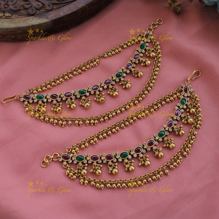 Gorgeous Gold alike pink colour kemp stone earchain with gold beads