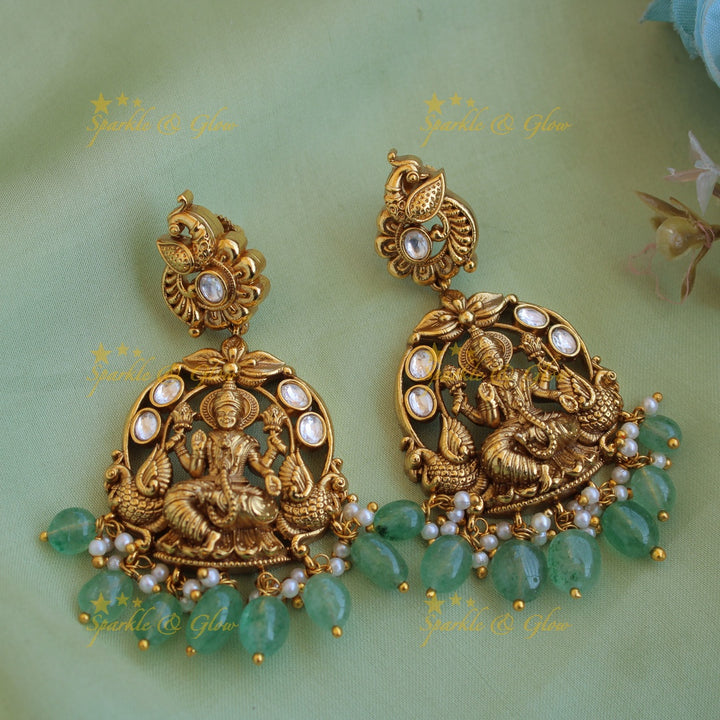 Exclusive Lakshmi elephant peacock carved jadau short necklace with mint green beads