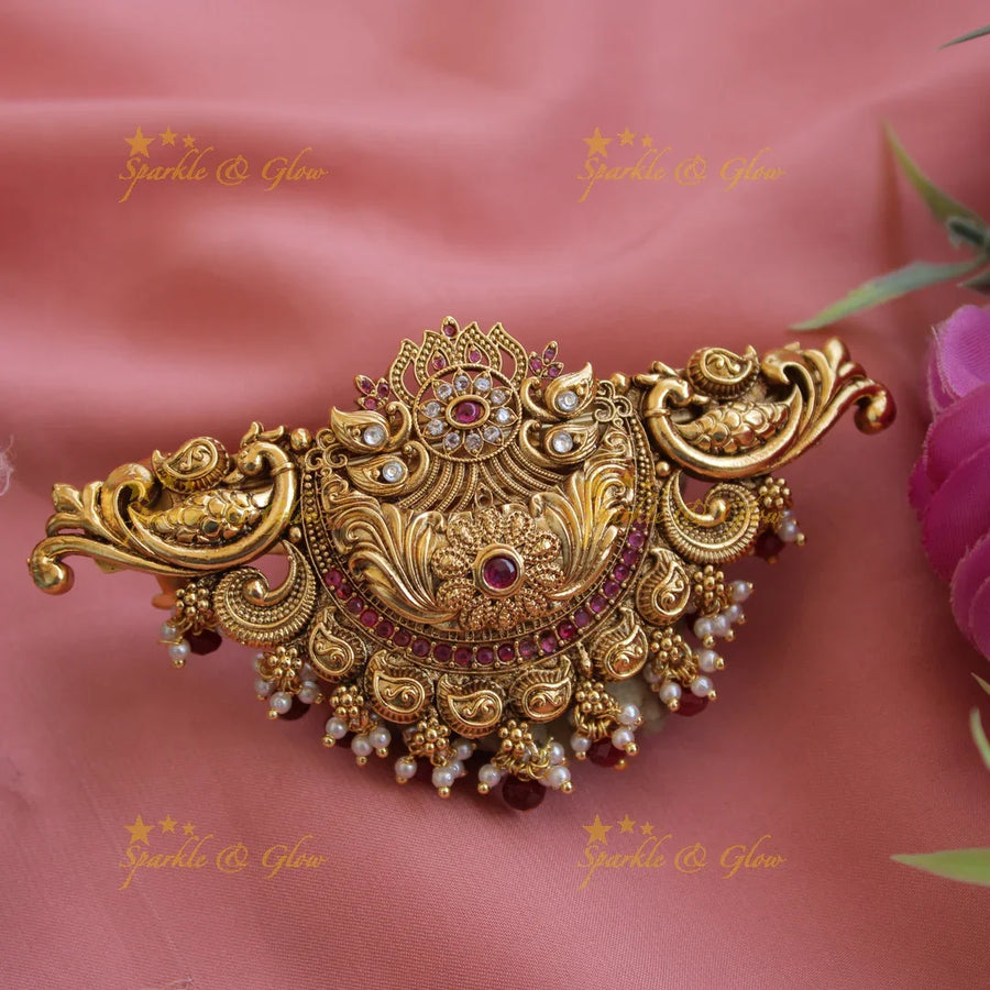 Simple Gold alike Peacock with foral design Hair Clip-PinkWhite - Sparkle and Glow