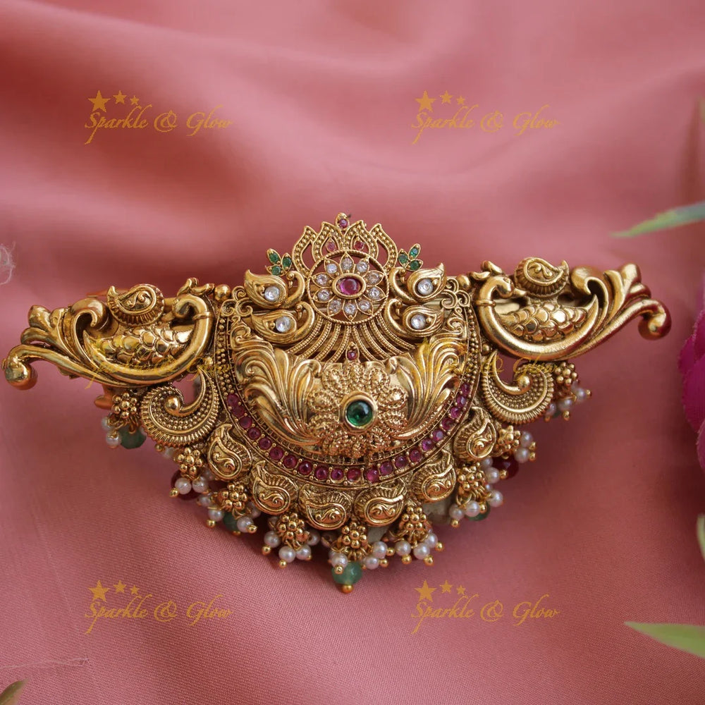Simple Gold alike Peacock with foral design Hair Clip-PinkWhite - Sparkle and Glow