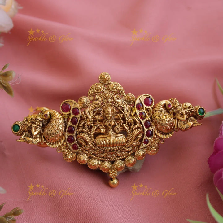Elegant Gold alike Lakshmi Peacock Hair Clip-Multi - Sparkle and Glow