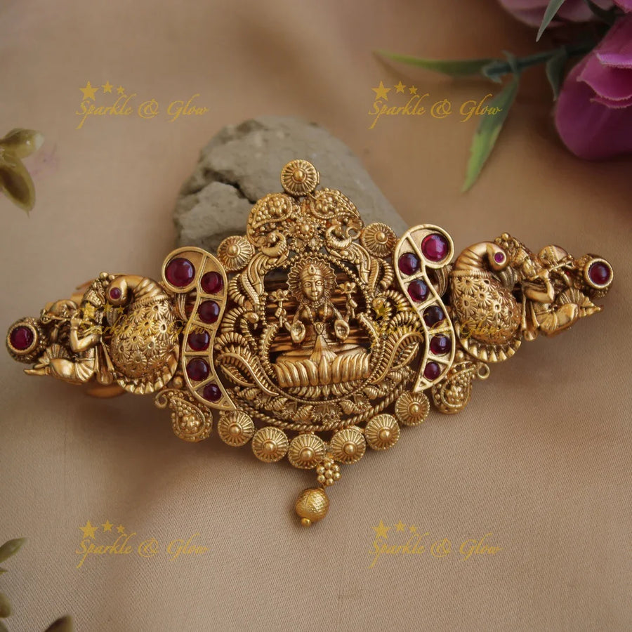 Elegant Gold alike Lakshmi Peacock Hair Clip-Multi - Sparkle and Glow
