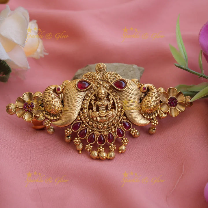 Exclusive Gold alike lakshmi Peacock Hair Clip with Gold beads-Pink - Sparkle and Glow