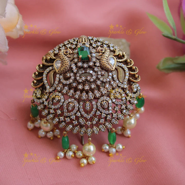 Simple Victorian Peacock with floral design hair pin-Green - Sparkle and Glow