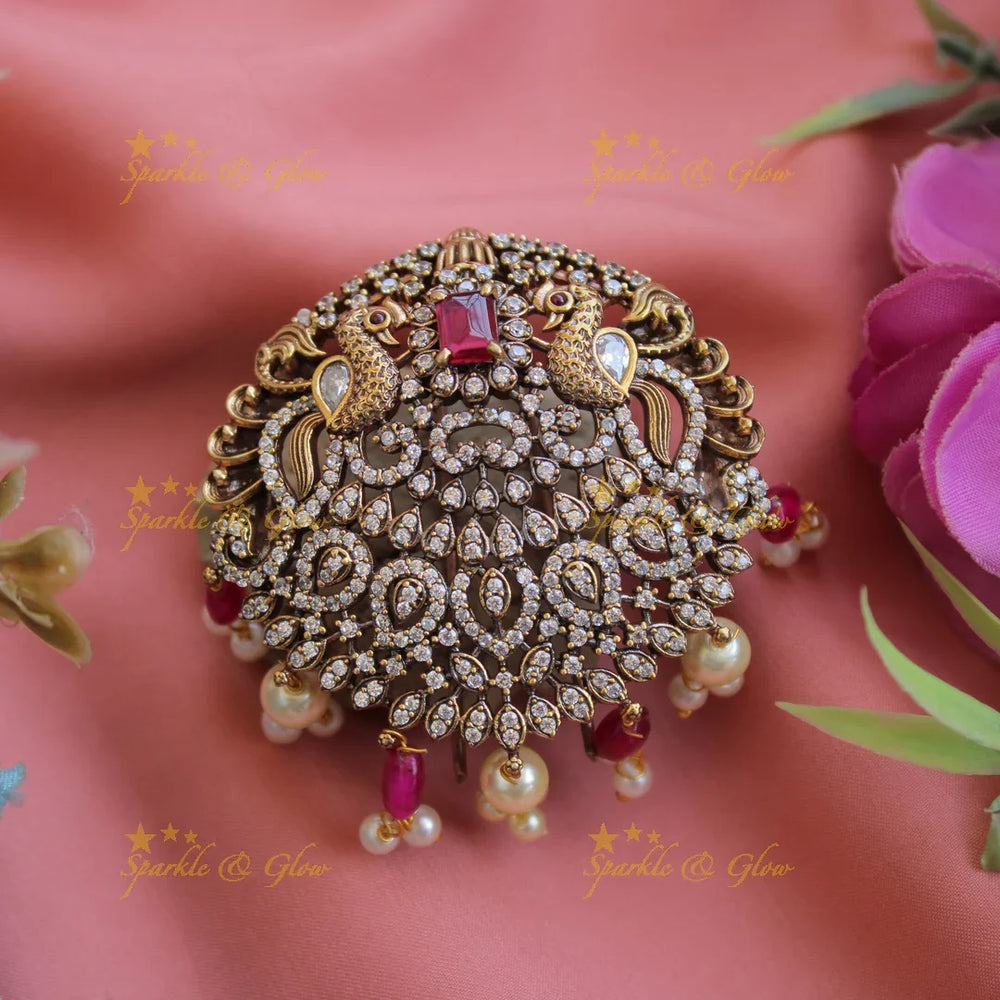 Simple Victorian Peacock with floral design hair pin-Green - Sparkle and Glow