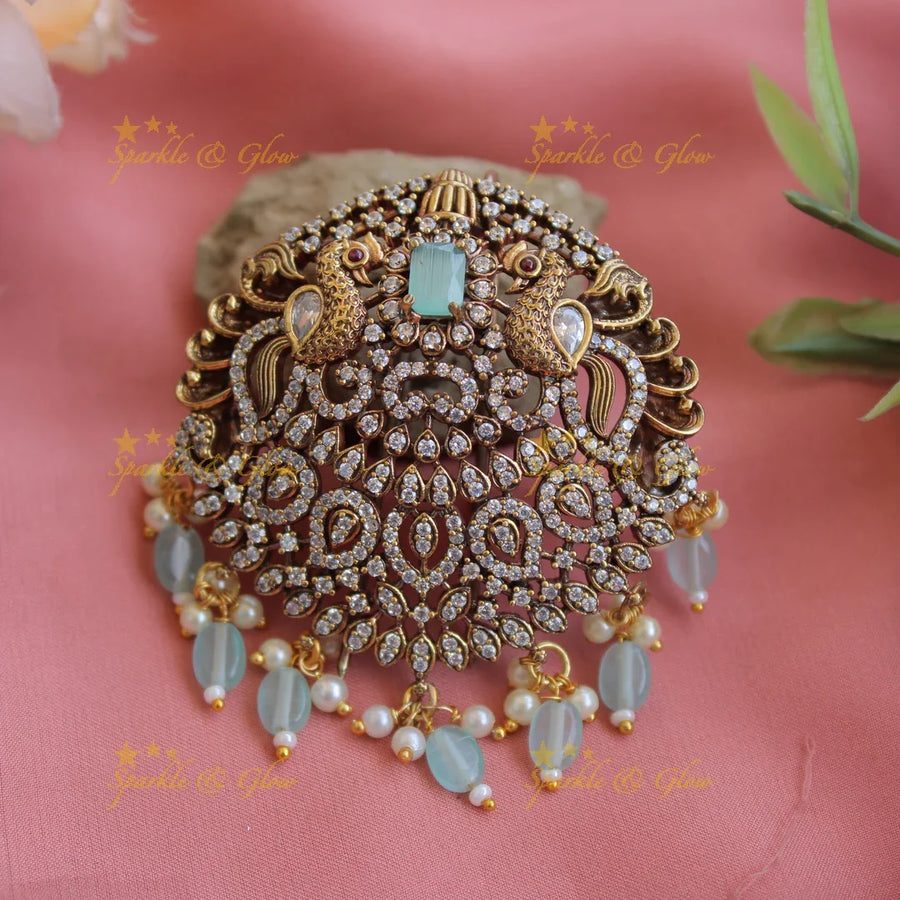 Simple Victorian Peacock with floral design hair pin-Green - Sparkle and Glow