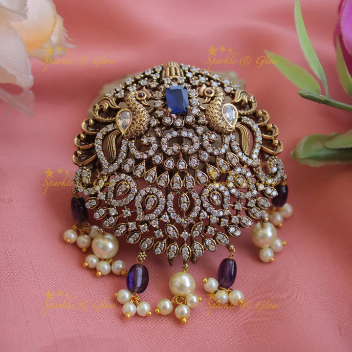 Simple Victorian Peacock with floral design hair pin-Green - Sparkle and Glow