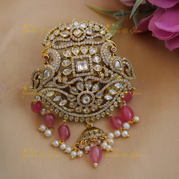 Beautiful Victorian Peacock with Foral design Hair Clip-Light Pink - Sparkle and Glow