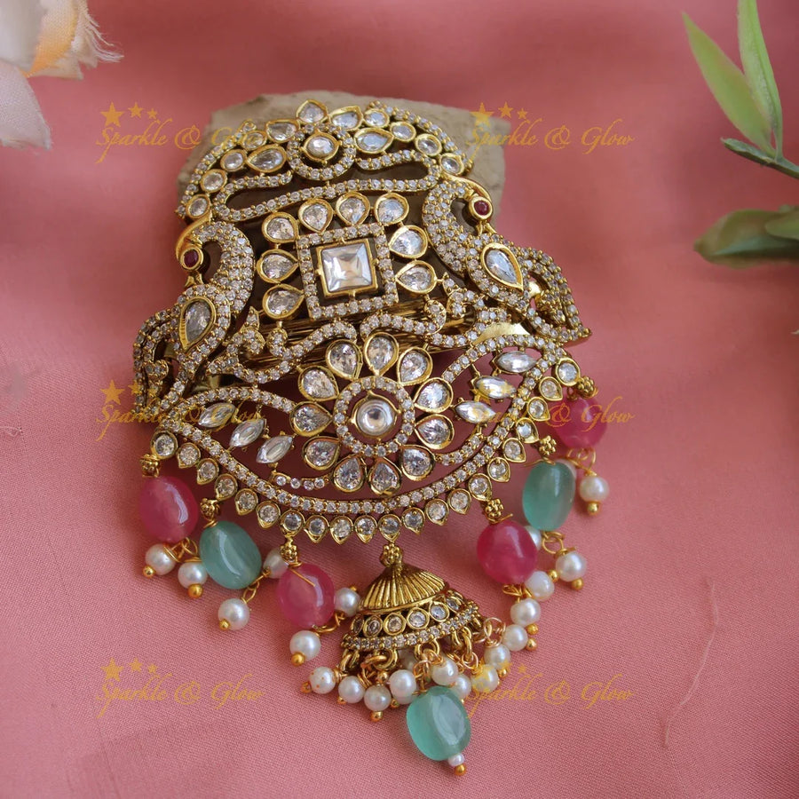 Beautiful Victorian Peacock with Foral design Hair Clip-Light Pink - Sparkle and Glow