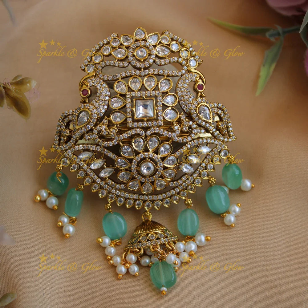 Beautiful Victorian Peacock with Foral design Hair Clip-Light Pink - Sparkle and Glow