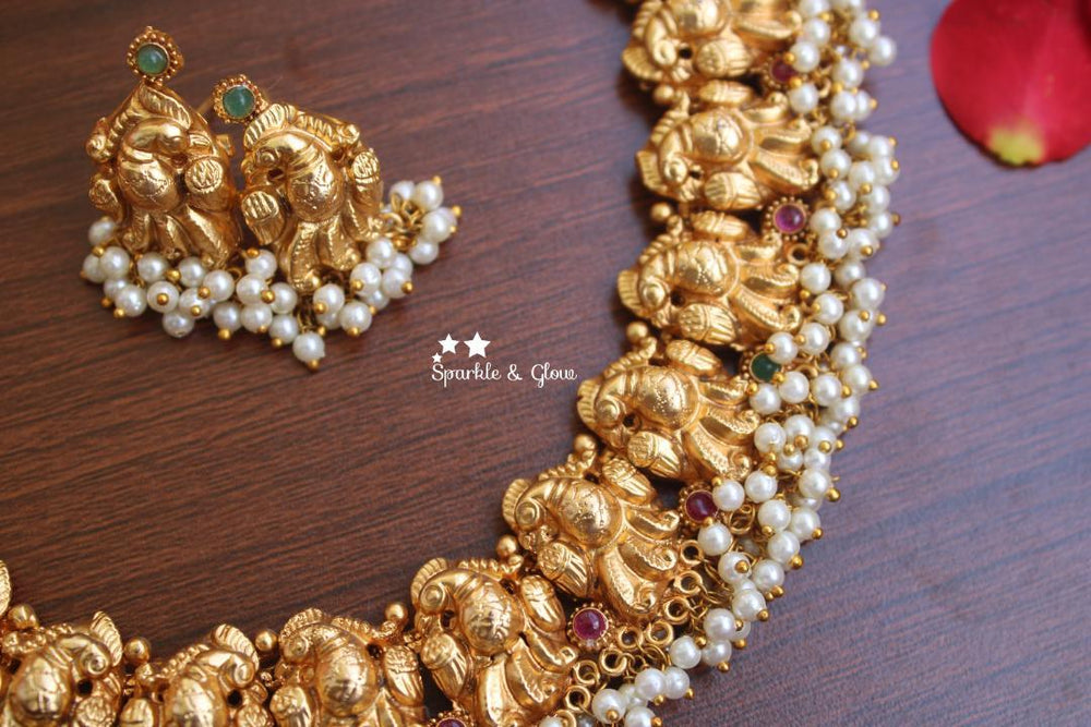 Peacock style gutta pusalu necklace - Sparkle and Glow