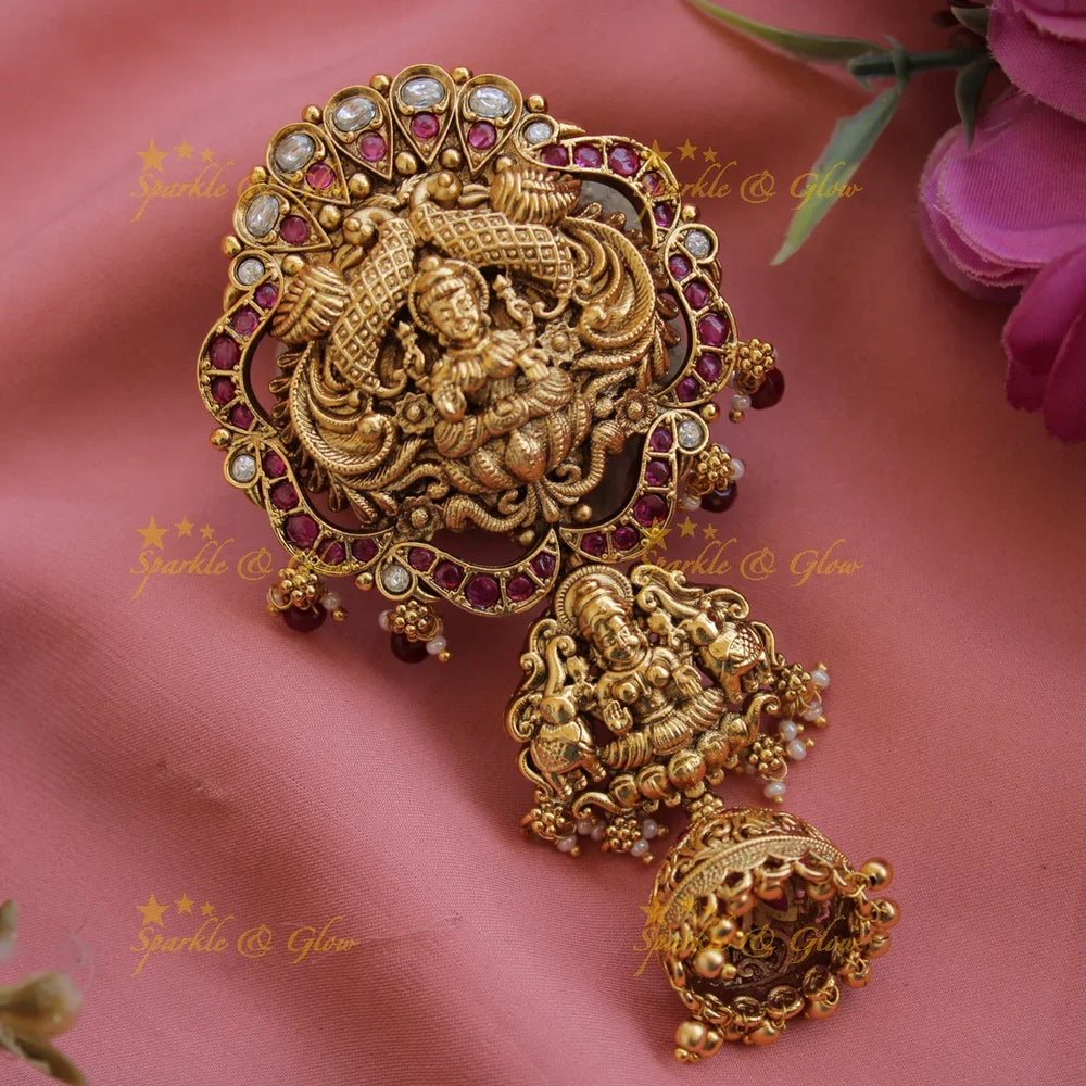 Elegant gold alike Lakshmi Peacock hair pin-Pinkwhite - Sparkle and Glow
