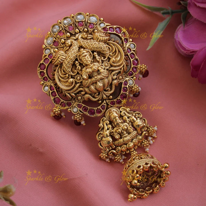 Elegant gold alike Lakshmi Peacock hair pin-Pinkwhite - Sparkle and Glow