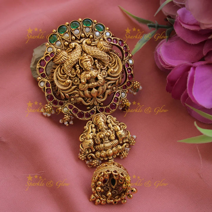 Elegant gold alike Lakshmi Peacock hair pin-Pinkwhite - Sparkle and Glow