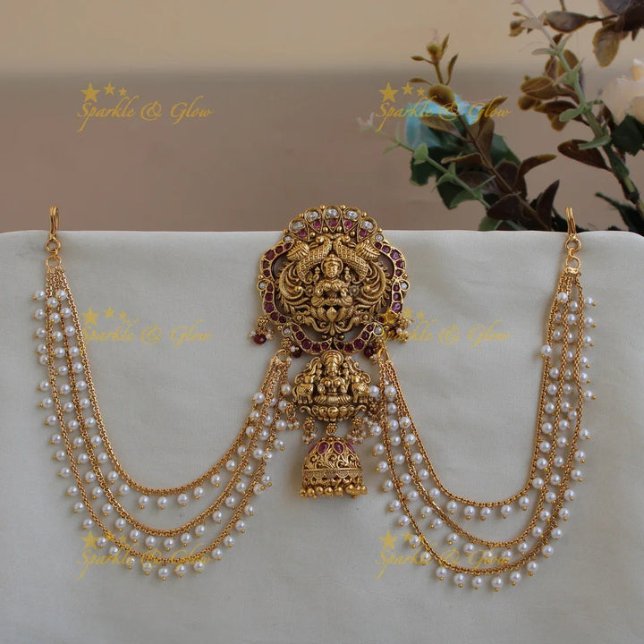 Beautiful Lakshmi Peacock with Elephant Jadabilla with Maatil -PinkWhite - Sparkle and Glow