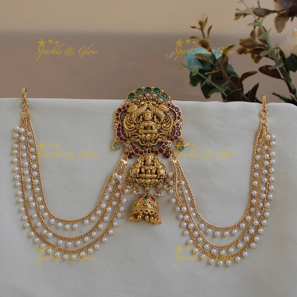 Beautiful Lakshmi Peacock with Elephant Jadabilla with Maatil -PinkWhite - Sparkle and Glow