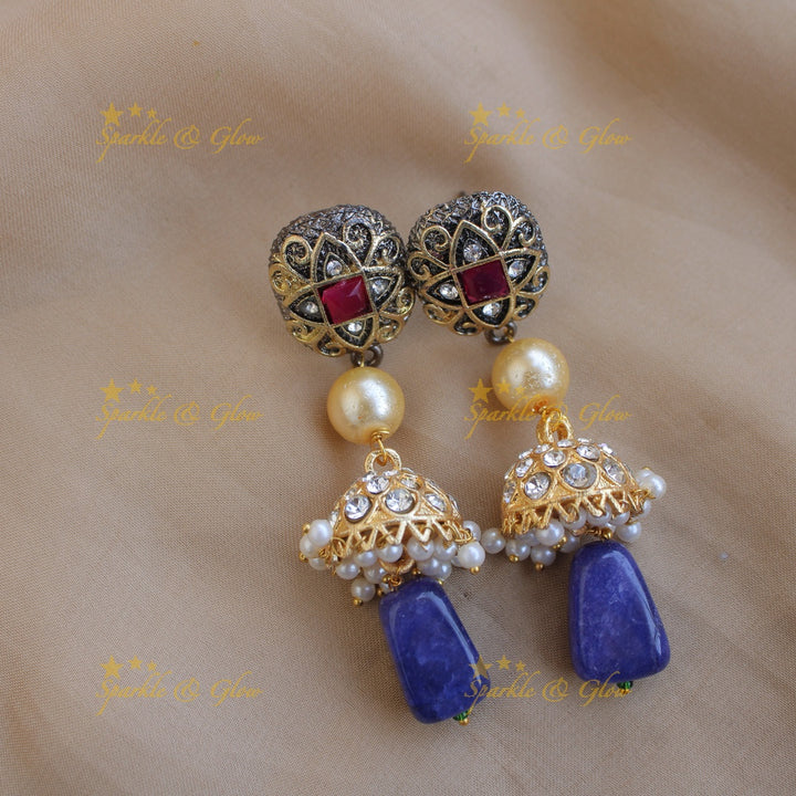 Gorgeous three layer Victorian AD haram with pearls and beads - purple