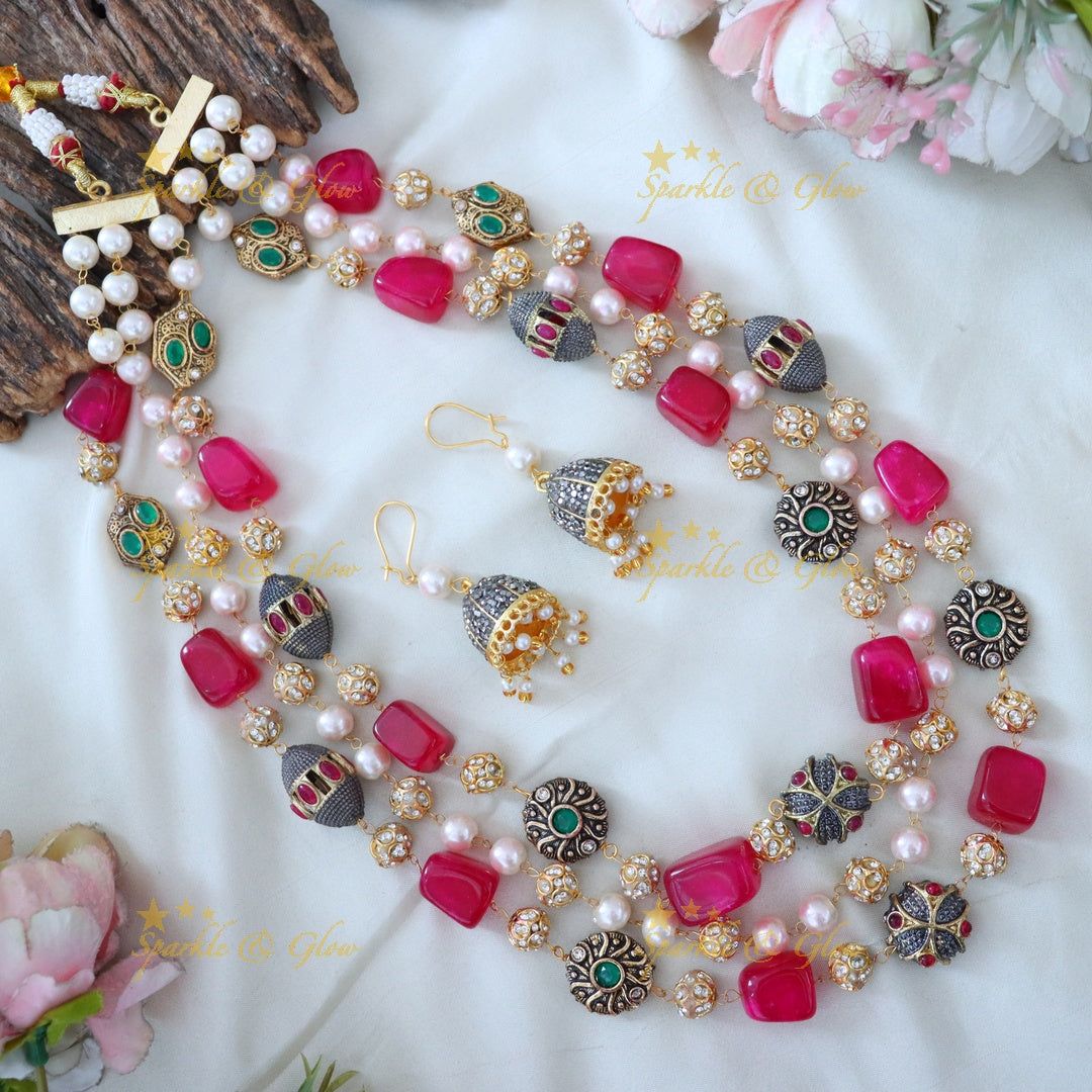 Victorian Three-Layer AD Haram with Pearls - Yellow