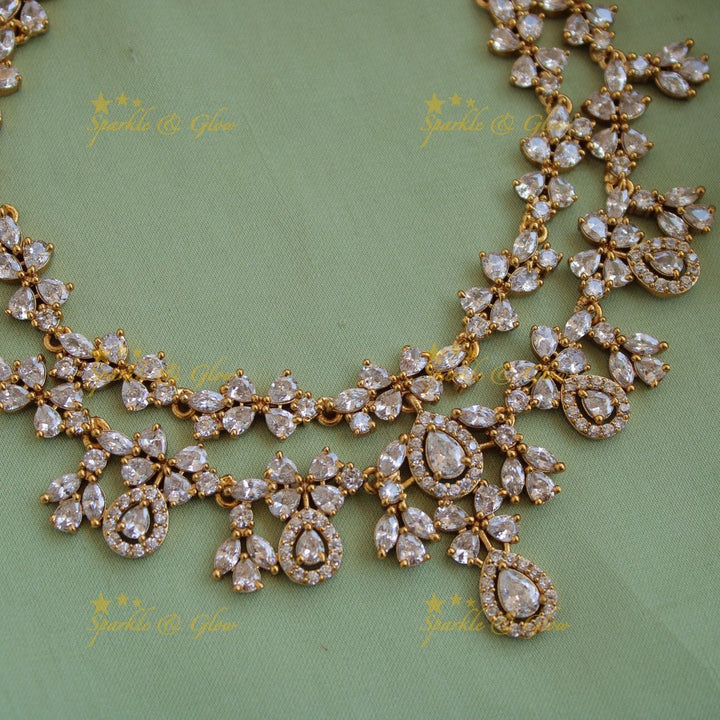 Exclusive floral design two layer AD short necklace with stones - Sparkle and Glow - Back Thread - 